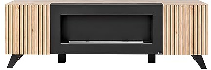 Deconation - Mueble de TV con chimenea artificial Liam de madera, color beige y negro (160 x 52 x 45 cm)