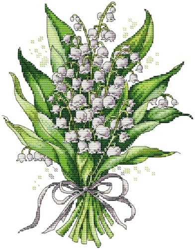 Awesocrafts Cross Stitch Stamped Kits Bouquet of Lily of The Valley Easy Patterns Cross Stitching Embroidery Needlework Kit Supplies