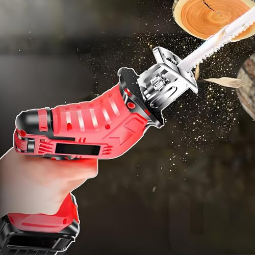ErShangMao Sierra Recíproca Inalámbrica con 4 Hojas: Mini Motosierra De Bricolaje De Velocidad Variable, Empuñadura Ergonómica, Peso Ligero De 2 Kg, Ideal para Cortar Madera Y Metal En Jardín.