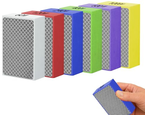 Girihe 6 PCS Diamond Hand Polishing Pads, Diamond Polishing Pads Porcelain Sanding Block, Tile File for Concrete Granite Marble Ceramic Porcelain Surface Pollishing 60#, 120#, 240#, 400#, 600#, 1000#