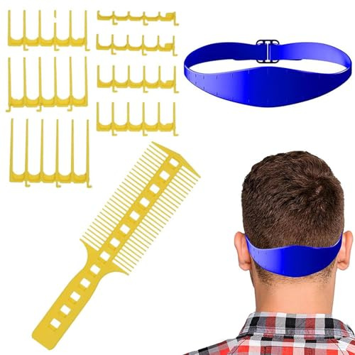 Filvczt Guida per il taglio dei capelli, guida regolabile per tagliare i capelli e sagoma per la rasatura della scollatura, kit di taglio da barbiere, modello di fascia in silicone, 7 accessori per