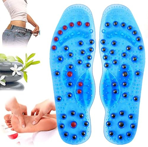 Magnetic Therapy Massage Insoles with Magnet 68PCS Stimulates the Pressure Points,Foot Acupuncture Point Therapy Insoles Shoe Insert Cushion Arch Support Shoes Pads(Size:L(41-45),Color:Blue)