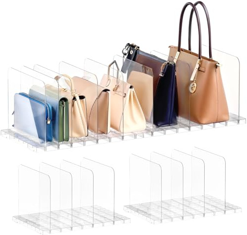 PAVSTINE Rangement sac à Main Apilable, 8 Compartimentos Séparateur d'étagères Transparent Amovible, Étagère de Rangement Pour Sacs Multifuncional, Organisateur sac à Main Convient Chambre et Bureau