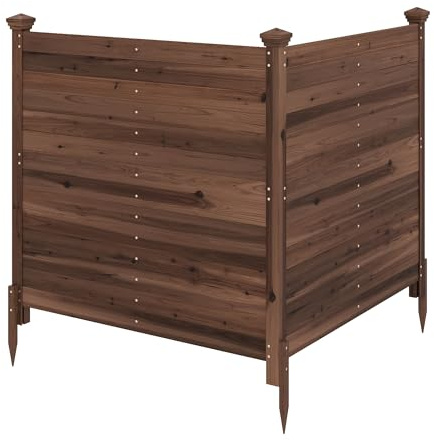 HOMASIS Cache-Climatiseur Extérieur en Bois Massif, Paravent Cache-Poubelle avec 3 Piquets, Clôture de Confidentialité 2 Panneaux 119 x 115,5 cm, Brise-Vue de Jardin Décorative (Marron)