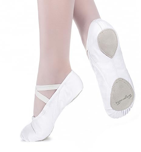 tanzmuster Ballettschuhe Damen - Charlie - Geteilte Ledersohle - weiß Größe 41- Ballettschläppchen für Erwachsene - weiße Tanzschuhe fürs Ballett
