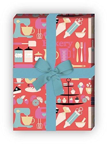 Kartenkaufrausch Hobby koch Geschenkpapier Set mit Koch Geräten für tolle Geschenk Verpackung, Designpapier, scrapbooking 32 x 48cm, Dekorpapier, Musterpapier zum Einpacken, auf rosa