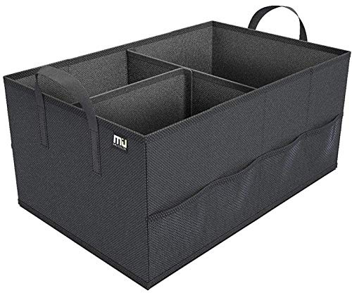 MIU COLOR Trunk Organizer for Car, Car Organizer, 8 Mesh Pockets Trunk Organizer for SUV, Non-Slip Bottom, Storage Organizer for Sedans, Van, Jeep, Grocery, 2 Compartments, Black 22x13x11