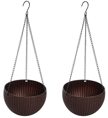 Yunhigh cestini per fioriere sospese, Vaso per Piante sospese con drenaggio autolavaggio Interno per Esterni fioriera Rotonda Giardino Balcone Patio Decorazione Domestica, Set di 2 - caffè