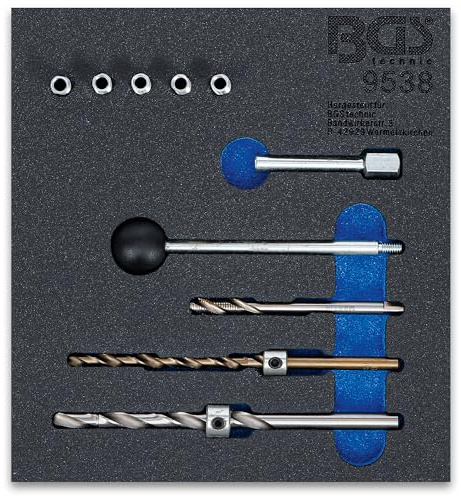 BGS 9538 | Gewinde-Reparatursatz | für Injektor-Schrauben | 10-tlg. | Werkstattwageneinlage 1/6 | für Mercedes-Benz CDI Motoren | Dehnschrauben M6 x 1 | Gewinde M8 x 1