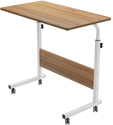 sogesfurniture höhenverstellbar Laptoptisch Laptopständer Computertisch mit Rollen, mobiler Beistelltisch Pflegetisch für Bett und Sofa, 80 * 40 * 71-90cm, Eiche 05#1-80OK-BH