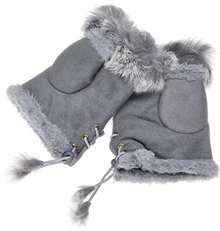 ZLYC Damen Winter Warme Kunstpelz Halbfinger Handschuhe Fingerlose Fäustlinge