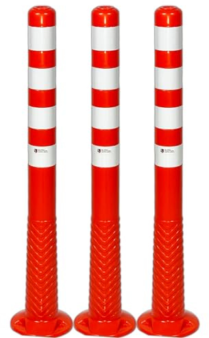 UvV 3er Set 100 cm Hohe orange 2. Wahl Absperrpfosten UVTP1000 flexibel selbstaufrichtender Sperrpfosten aus PU orange (Silber reflektierend)