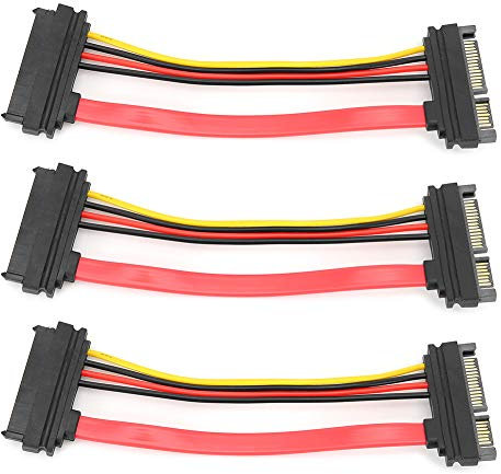 fasient1 Cable de alimentación SATA, 3 Piezas SATA 22Pin Macho a SATA 22Pin Cable de extensión Hembra, Cable de extensión Combinado de alimentación SATA M/F Cable de Datos de Disco Duro