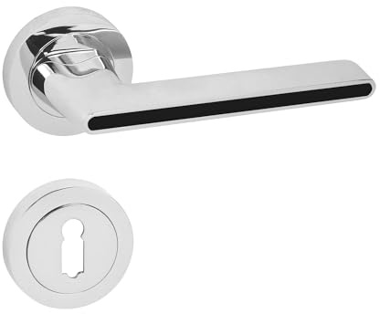 domino Türgriff Drückergarnitur BB-Buntbart Set Rund-Rosette Türklinke für Bürotür, Kellertür & Innentür Türbeschläge aus Znal Chrom/Schwarz Türdrückergarnitur ONYKS-R M6/SCHWARZ