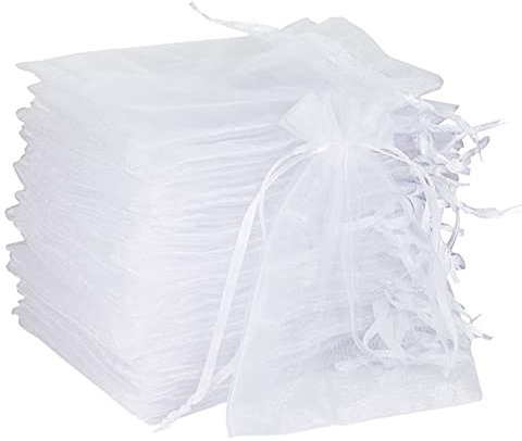 YFZYT 100 Stück Weiß Organzasäckchen(20x30cm), Organzabeutel mit Kordelzug - Geschenksäckchen mit Schnur - Geschenkbeutel Klein - Schmuckbeutel für Weihnachten.