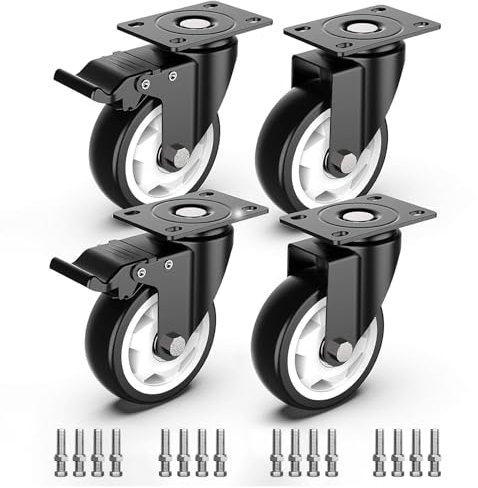 100mm Lenkrollen mit Sicherheitsbremse 4er Set Schwerlastrollen (2 mit Bremsen und 2 ohne) Möbelrollen mit 600kg Gesamtkapazität