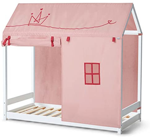 Hoppekids ECO Comfort Hausbett | 70x160 | Weiß mit Prinzessin Vorhang | FSC®-zertifiziertes massives Kiefernholz aus der EU | Entworfen in Dänemark