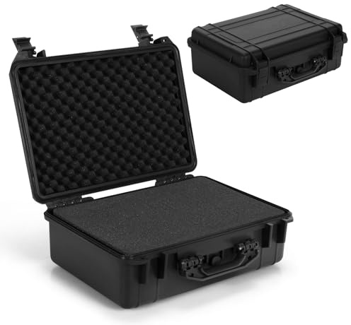 GiantexUK Waterproof Hard Case, Protective Camera Case with Customized Foam, Portable Outdoor Tool Box for Electronics, Drones, Cameras and Firearms (Black, 45x34x18cm) | Portable Outdoor Tool Box with Customized Foam for Electronics, Drones, Cameras and Firearms