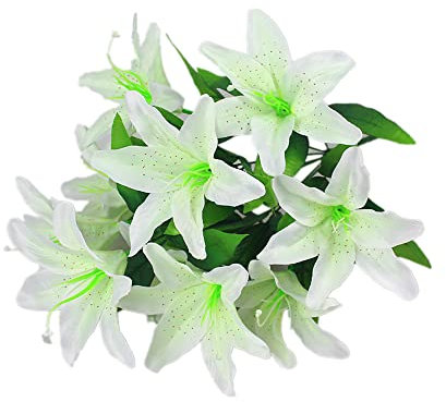 5 piezas de ramo de lirio simulado 10 cabezas pequeña orquídea tigre celebración de boda sala de estar decoración accesorios flores falsas (blanco)