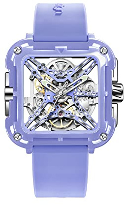 CIGA Design Orologio Automatico Donna - X Series Machina SUV Orologio da Polso in Ceramica di Moda con Design Scheletro, Vetro Zaffiro con Confezione Regalo e Cinturino in Silicone(Viola)