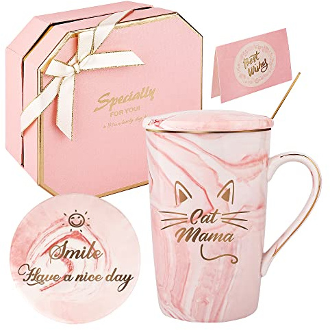 DONGSHANGIFT Cat Mama Mug Mom Coffee Novelty Gifts for Mother Lovers Birthday Mothers Day from Daughter Son 14 oz with Gift Box Set(pink-cat mama)