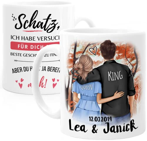 Tassenliebling® Pärchen Tasse personalisiert Weiss - Personalisiertes Geschenk für ihn zum Jahrestag - Geschenk Jahres für Männer oder Frauen - Liebesgeschenk - Valentinstag