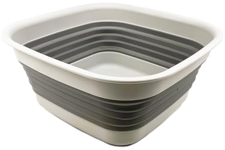 SAMMART 8L (2.1 Gallon) Collapsible Tub - Foldable Dish Tub - Portable Washing Basin - Space Saving Plastic Washtub (Grey)