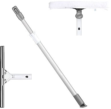 1.5m Aluminiumlegierung Teleskop Fensterputzer Profi Set mit 35 cm Gummilippe,Fensterwischer für Abziehen streifenfreies, ideal für die Dusche，Glas, Fliesen