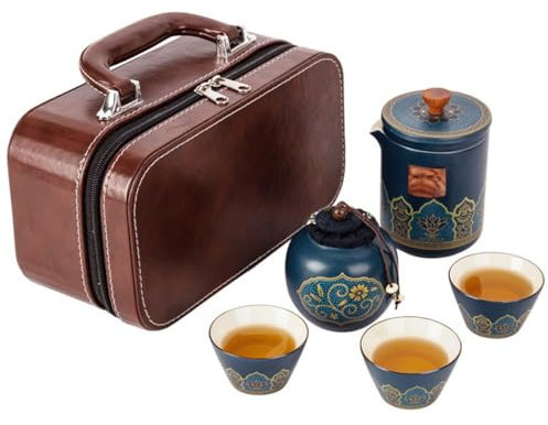 NUZAMAS Juego de té de cerámica de viaje con bolsa de transporte, juego de té Kung Fu chino, juego de té portátil, juego de té de cristal, batidor de matcha, vasos, tazas, ollas de ceremonia,
