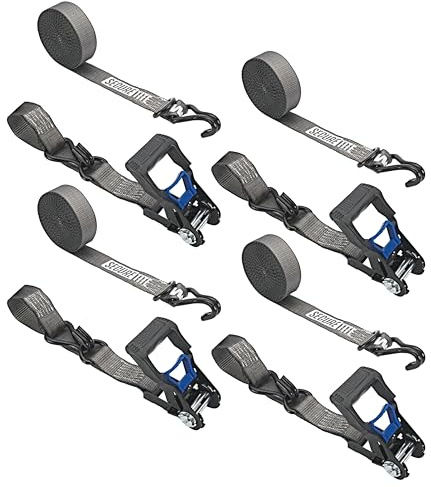 Secure Tite 1-1/2” x 20’ Tie Down Ratchet Straps, Ratchet Tie Down Straps, Double J-Hook, 1667 lbs Working Load Limit, 5000 lbs Break Strength, 4-Pack