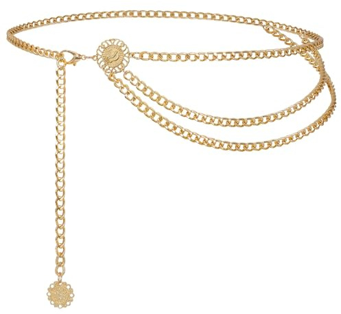 WHIPPY Taillenkette Damen Metall Gürtel Gold Mehrschichtiger Verstellbarer Taillen Gürtel Kettengürtel für Jeans Kleider