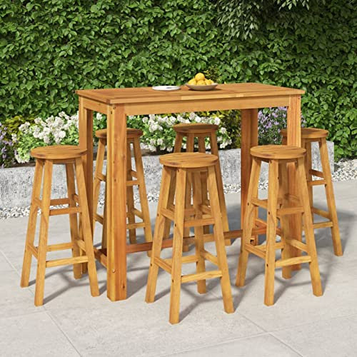 Homgoday Gartenmöbel-Set, 7-teilig, Massivholz, Akazie, Stuhl, Tisch, Küche, Outdoor, Terrasse, Balkon, Möbel, Typ 3