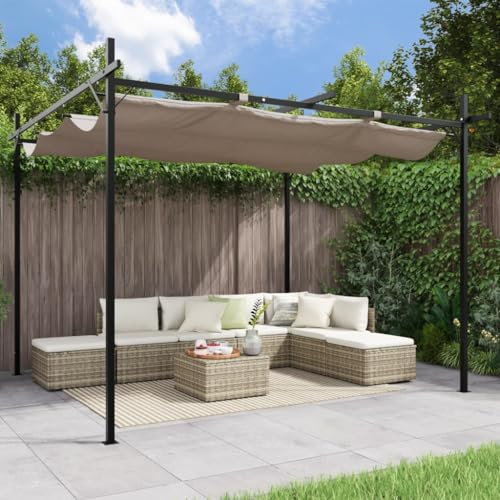 ARKEM Pergolato in Legno impregnato, per la Protezione dal Sole e Arredamento Esterni,Pergola con Tetto Retrattile Tortora 295x292x230 cm