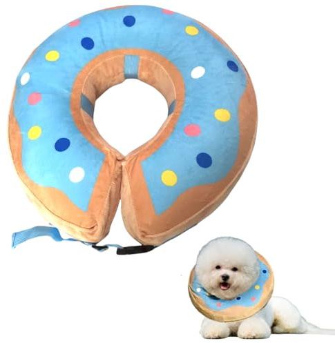 LittleBean Aufblasbare Halskrause Hund Katze Schutzkragen Krägen für Haustiere Hundekragen Leckschutz für Genesung nach Operationen oder Wunden (Blauer Donut, [Neck: 9.5-11.5] M)