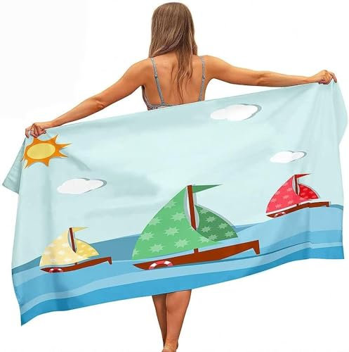 okoikfc 3D Strandtuch 150x200 cm Segelboot Badetuch Groß Segelboot Microfaser Handtücher Weich Schnell Trocknen Strandhandtuch Herren Frauen Badetücher, Strandtücher Strandlaken Handtuch A1392