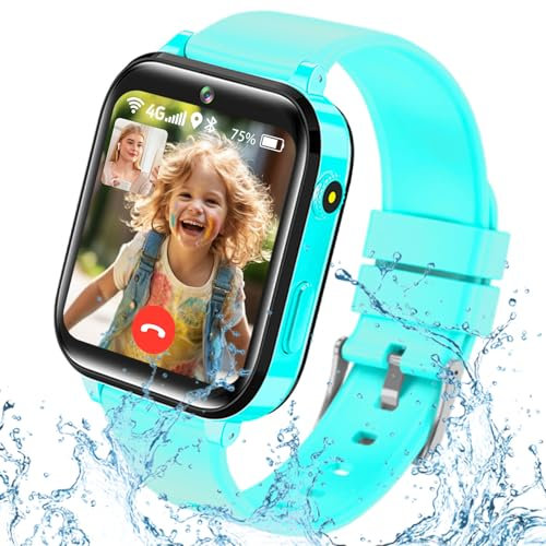 Kinder Smartwatch, 4G Smartwatch Kinder mit GPS und Telefon, Armbanduhr Kinder Junge, Smart Watch Kinder, Kinderuhr mit Voice Chat, IP68, SOS, Wasserdicht, Touchscreen, Spiel, Kamera, Wecker