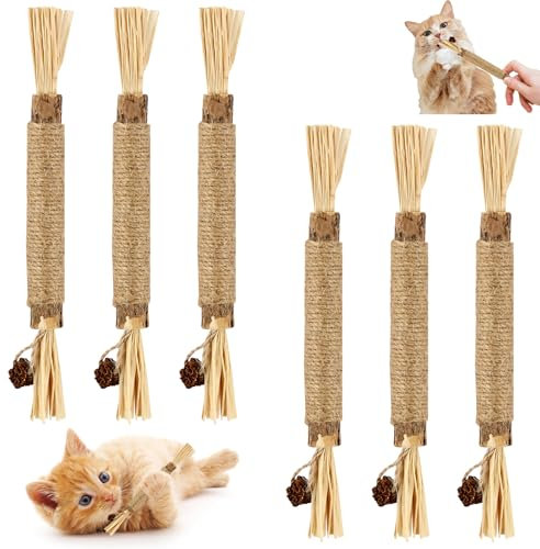 Svalor Katzenminze Sticks 6 Stück, 4 in 1 Matatabi Katzensticks, Katzenminze Spielzeug, Natürlich Interaktives Katzenspielzeug Zum Schleifen von Zähnen für ​Katze Zu Spielen, Beißen, Kauen