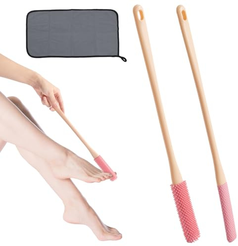 2 Stück FußbüRste für Die Dusche Zehenspalt Reinigungsbürste Ausgestattet Mit FußTuch Und 3 Stück Kein Stanzhaken DuschbüRste Mit Langem Stiel Zehenreinigungsbürste (Rosa)