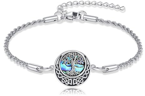 ONEFINITY Bracelet arbre de vie en argent sterling - Nœud celtique - Arbre de vie - Coquille d'ormeau - Cadeau pour femme, No Gemstone