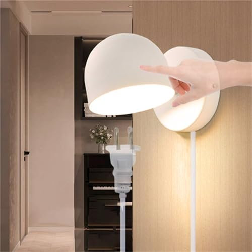TZSMUM Wandleuchte mit Schalter und Stecker Innen LED Moderne Wandlampe 350° Drehbare Aluminium Acryl Wandbeleuchtung Touch Control Schalter Schlafzimmer Wohnzimmer Treppenhaus (Weiß,Warmes Licht)