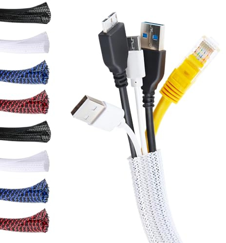 MarketConnect® Selbstschließender Kabelschlauch Ø 6mm, L 8m • Perfekt für Kabelmanagement und Schutz • Ideal für Schreibtisch und TV • Weiss