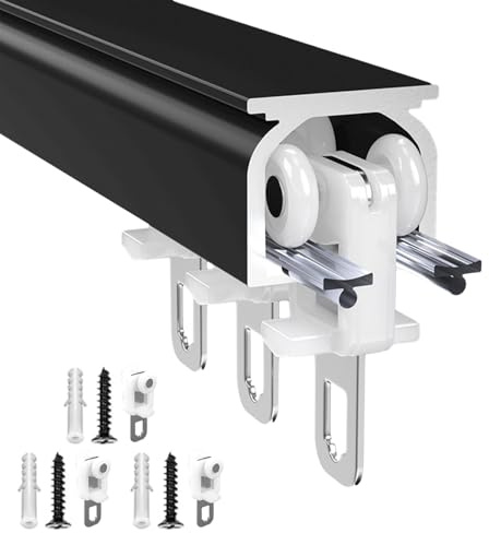BVDHASDBT Riel de cortina de techo, riel individual para montaje en techo o pared, rieles de cortina resistentes para sala de estar, dormitorio, divisor de habitación, fácil instalación (negro, 300 cm