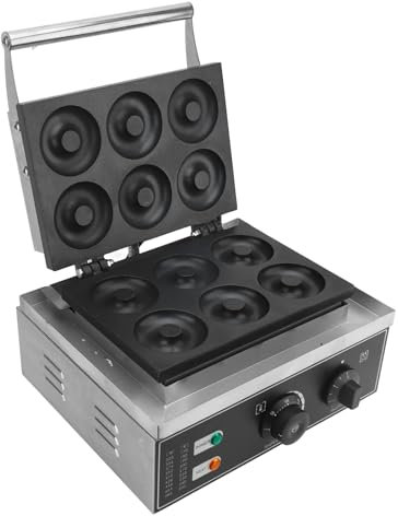 Elektrischer Donut-Maker, 170–250 ℃, Kommerzielle Donut-Maschine, 6 Löcher, Antihaftbeschichtet, Doppelseitige Heizung, Donut-Maker mit LED-Anzeige für den Privaten und