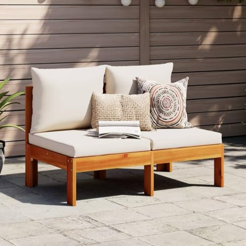 NQJIBUE Gartensofa Armlos mit Kissen 2-Sitzer Massivholz Akazie