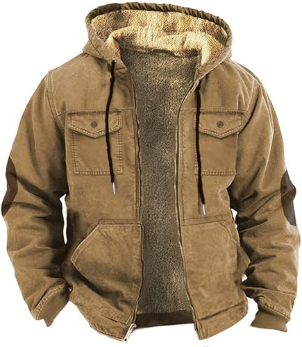 Wachsjacken für Herren, UK-Jacken, Denim-Jacke 2024, einfarbige Kombination, Kapuzenpullover mit brauner Tasche, Baumwolljacke, Esel-Jacken für Herren, khaki, XL