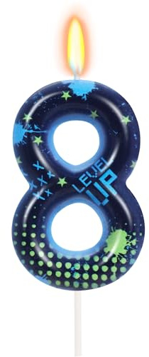 OGnomiFX STG Number 8 Birthday Candle, Video Game Birthday Decorations | Game Birthday Cake Topper, Fort Battle Level Up Sandbox Games Themed Birthday Party Supplies, Birthday Candles for Boys Cake