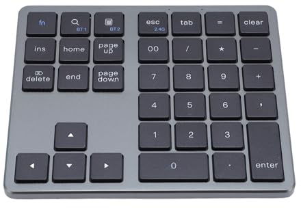 Numeriska Tangentbord Trådlös 35 Nycklar Uppladdningsbar Knappsats med Trippel Enhetsväxling, Ultratunn Design, Långvarigt Batteri, för PC, Bärbar Dator, Surfplatta (Grå Svart)