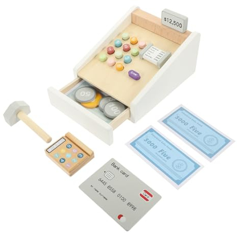 ifundom Caisse Enregistreuse en Bois pour Enfants – Simulation De Magasin Au Design Réaliste
