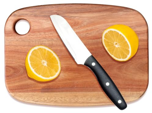 Gtencemen Pequeñas tablas de cortar de madera de acacia para cocina con colgar, tabla de cortar mediana de madera para verduras, frutas, pan, carne, queso, embutidos, sin BPA, 10 x 8 pulgadas