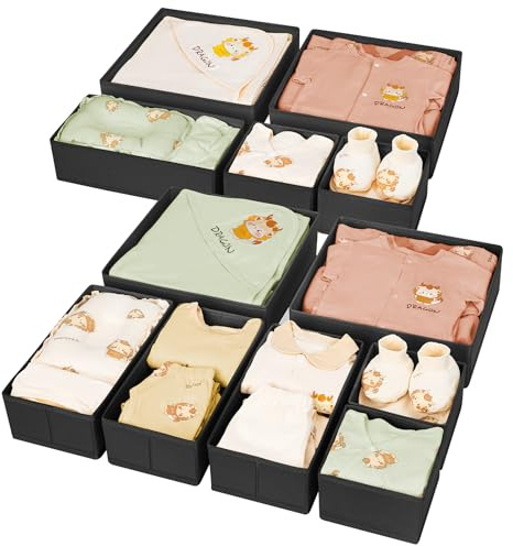 DIMJ Schubladen Ordnungssystem - Schubladen Organizer, 12 Stück Aufbewahrungsbox Stoff Faltbare Unterwäsche Organizer, Kleiderschrank Organizer für Kleidung, Socken, Krawatten, Kaffeefarbe